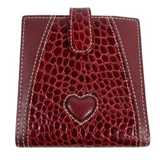 New Brighton Moc Croc Leather Wallet Bifold Large Silver Heart Clutch Kisslock - Picture 6 of 16